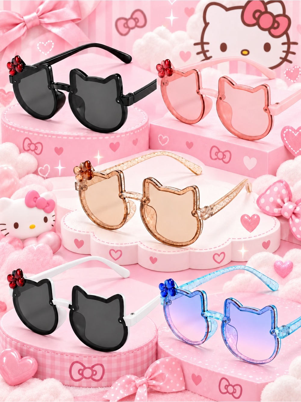 Hello Kitty Kids Cat Ear Sunglasses Bow Accent.